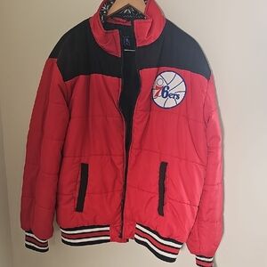NBA Black Jacket with Logo 76 Ers. Red And Black. Size XL